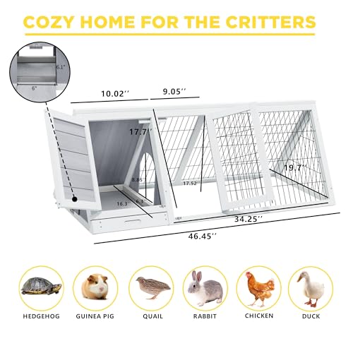 Tortoise Habitat Playpen Large Turtle Enclosure House Indoor Outdoor | Wooden Triangle Reptile Lounge, Ventilating Wire Fence, Fits Small Animals - color: White1