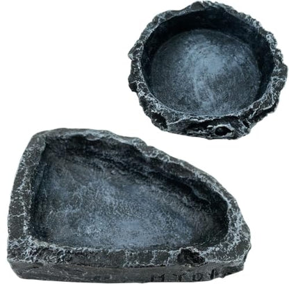 Reptile Water Dish Food Bowl Bearded Dragon Bowls, 2 Pack Reptile Food Bowl for Hermit Crab Bearded Dragon Lizard Gecko Frog Tortoise (Black, S) - color: black