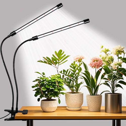 Grow Lights for Indoor Plants, Upgrade 84 LEDs Clip Plant Lights, Full Spectrum LED Plant Growing Lamps with Flexible Gooseneck, 3/9/12H Timer, 3 Spectral Modes, 10 Dimmable Levels (2 Head 1 Pack) - size: 2 Head 1 Pack