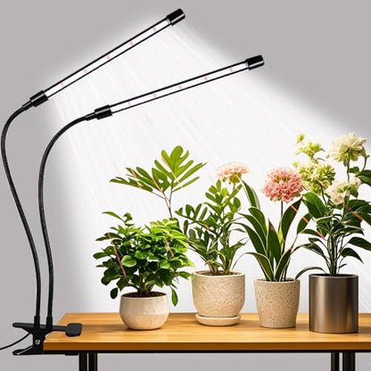 Grow Lights for Indoor Plants, Upgrade 84 LEDs Clip Plant Lights, Full Spectrum LED Plant Growing Lamps with Flexible Gooseneck, 3/9/12H Timer, 3 Spectral Modes, 10 Dimmable Levels (2 Head 1 Pack) - size: 2 Head 1 Pack