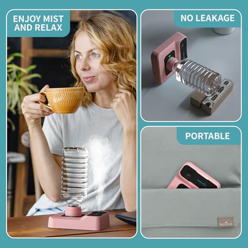 Travel Humidifier, Portable Small Humidifier for Plants, Bedroom, Office, Hotel or Car, Battery Operated Mini Cool Mist Humidifiers, Quiet 23dB, Auto-off, Night Light and BPA-Free, Pink - color: Pink
