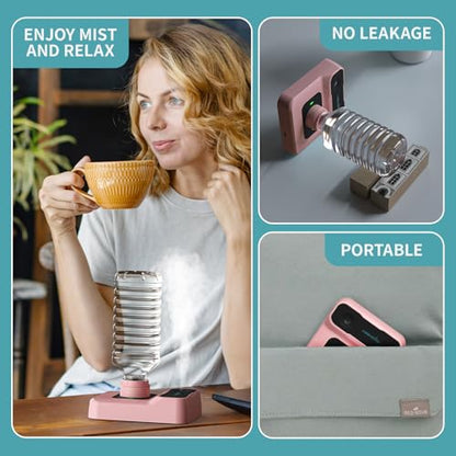 Travel Humidifier, Portable Small Humidifier for Plants, Bedroom, Office, Hotel or Car, Battery Operated Mini Cool Mist Humidifiers, Quiet 23dB, Auto-off, Night Light and BPA-Free, Pink - color: Pink
