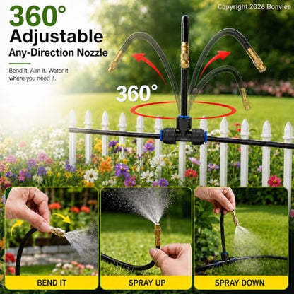 240Ft 1/4" Drip Irrigation System, 360° Adjustable Copper Nozzles, Save 80% Watering System for Garden, Upgraded DIY Kit for Outdoor Plants, Raised & Flower Beds, Landscape, Greenhouse, Yard - size: 240ft
