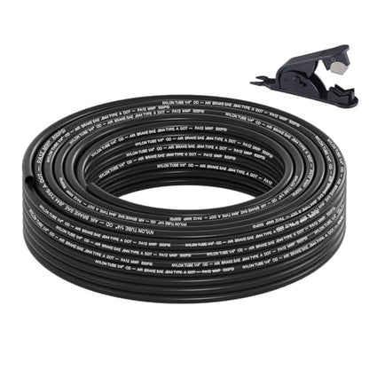 1/4" DOT Air Line, 50FT SAE J844 PA12 Nylon Air Tubing with Cutter | 1/4" DOT-Approved Brake Line, Flexible PA12 Nylon Tubing for Air Suspension Kit, Truck Trailer Brake System & Fluid Transfer - size: 1/4" OD 50FT