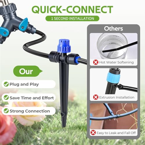 HIRALIY 80ft Push-to-Connect Drip Irrigation Kit | Adjustable Watering System, for Garden Raised Bed, Saving Water Automatic Irrigation Equipment