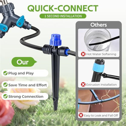 HIRALIY 80ft Push-to-Connect Drip Irrigation Kit | Adjustable Watering System, for Garden Raised Bed, Saving Water Automatic Irrigation Equipment