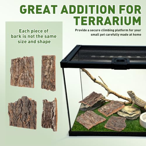 HANABASS 4Pcs Natural Cork Bark Climbing Platform for Reptiles Terrarium Decor Hideout Accessories for Snakes Lizards Small Pets 5.11X1.49X0.39In