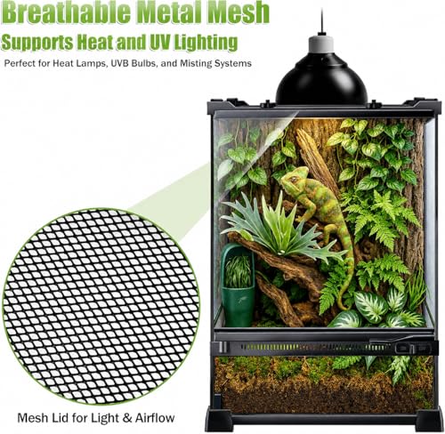 Vertical Glass Reptile Enclosure Terrarium, 10" x 10" x 14" | 6 Gallon Fully Assembly & Front Opening Habitat Tank for Crested Geckos, Tree Frogs & Small Arboreal Reptiles - size: 10" x 10" x 14"