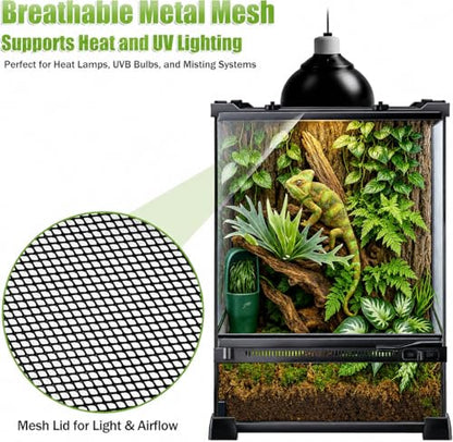 Vertical Glass Reptile Enclosure Terrarium, 10" x 10" x 14" | 6 Gallon Fully Assembly & Front Opening Habitat Tank for Crested Geckos, Tree Frogs & Small Arboreal Reptiles - size: 10" x 10" x 14"