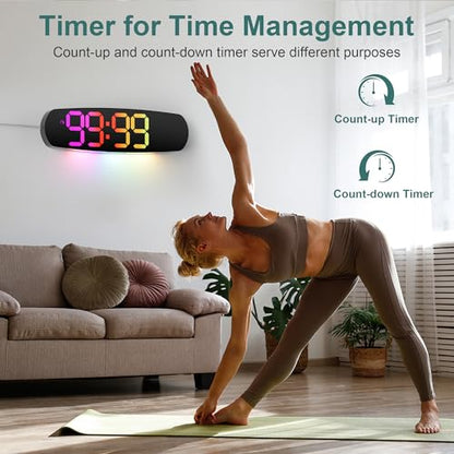 Digital Wall Clock,14.4 Inch Large Display | Auto Dimming, Temperature and Date, Remote Control, Night Light, DST, Alarm， Wall Cock for Bedroom/Classroom/Gym/Seniors - color: Colorful