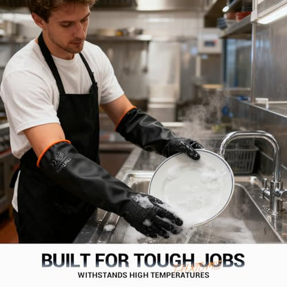 ThxToms Heavy Duty Rubber Gloves, 14" Upgraded with Non-Slip Design | 1 Pair Black Industrial Chemical Resistant Gloves Waterproof Reusable Protective Work Gloves for Dishwashing - color: 14"