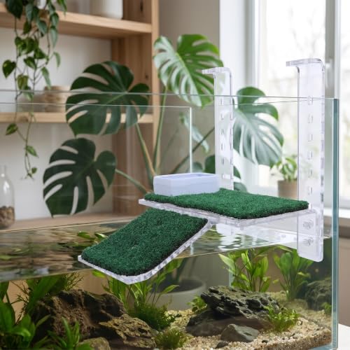 Turtle Climbing Dock with Hanging Hook, Resting Platform Basking Ramp for Small Animals, Above Tank Sunbathing Resting Area for Aquatic Tanks Small Reptiles