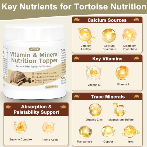 AETHER Tortoise Calcium Powder Mineral Supplement for Herbivorous Tortoises Shell & Bone Care Daily Feeding Additive for Grassland Species