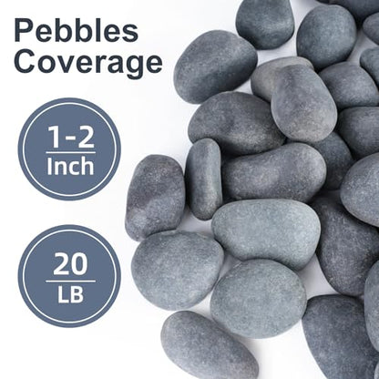 Pulovin 20 lbs River Rocks for Landscaping, 1-2 inch Natural Rocks for Aquarium, Fish Tank, Decorative Garden Stones for Plants, Flower Pots, Vase, Walkways - size: 1-2 Inch