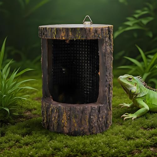 Reptile Feeders Drop-Resistant Food Bowl | Simulated Tree Stump Design Reptile Supplies with Hooks for Small Pets Lizards Geckos Frogs Terrarium