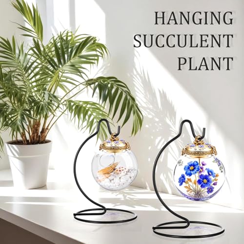 20 Pcs Ornament Display Stand Small 6 Inch, Ornament Hanger, Air Plant Holder Terrariums Hanging Stand Crystal Ball Hanging Hook for Christmas Wedding Home Office Decoration(Black)