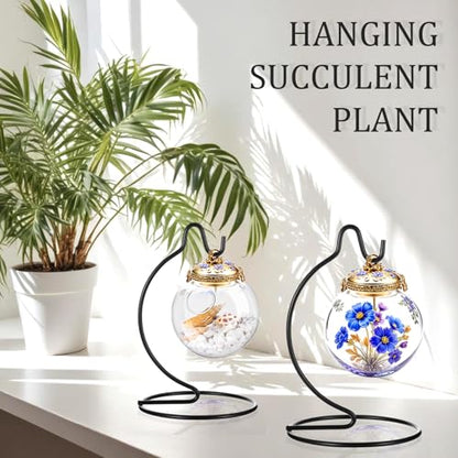 20 Pcs Ornament Display Stand Small 6 Inch, Ornament Hanger, Air Plant Holder Terrariums Hanging Stand Crystal Ball Hanging Hook for Christmas Wedding Home Office Decoration(Black)