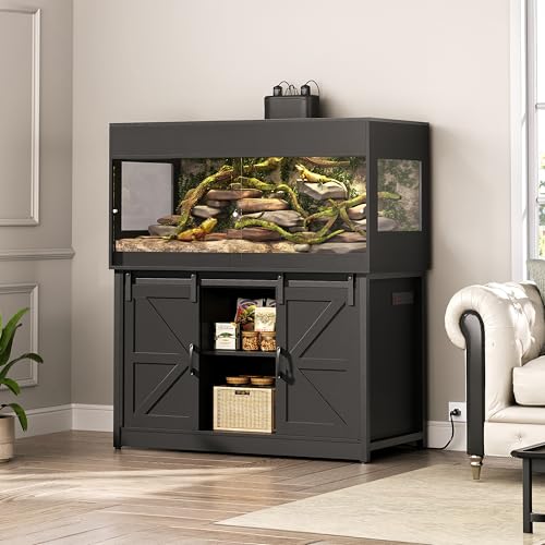 120 Gallon Reptile Tank with Stand, 4x2x2 Reptile Enclosure | with Sliding Acrylic Doors, Outlet, Cabinet,Bearded Dragon Tank, Reptile Terrarium for Snakes, Lizards, Geckos Black CAGE009B