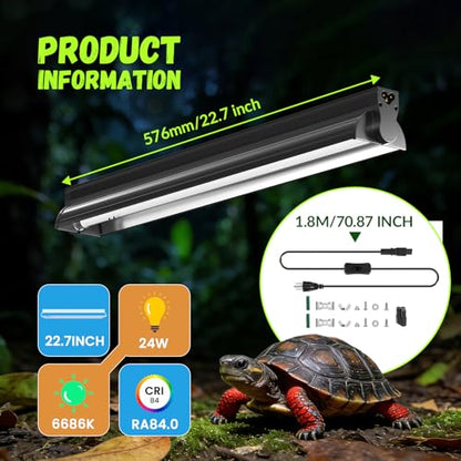 GlowUp 22inch 24W T5 5.0 UVB Light for Reptiles Light Fixture Combo Kit Reptile Lamp Tube Terrarium Hood UVB Light for Bearded Dragon Rainforest Dwelling Reptiles, Chameleons, Iguanas, Turtles