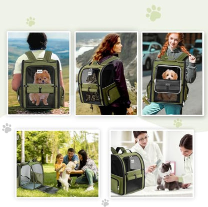 Large Cat Backpack Carrier Expandable Pet Carrier Backpack for Small Dogs Medium Cats Fit Up to 18 Lbs, Dog Backpack Carrier, Foldable Puppy Backpack Carrier for Travel, Hiking,Dark Green - color: Dark Green