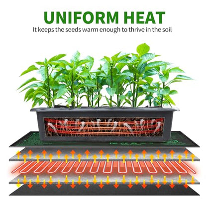 Seedling Heat Mat with Built-in Temperature Controller (2 Pack), 10" x 20.75" Plant Heating Pad with Thermostat for Indoor Seed Starting Germination Hydroponics Waterproof - size: 10" x 20.75" in Thermostat 2 Pack