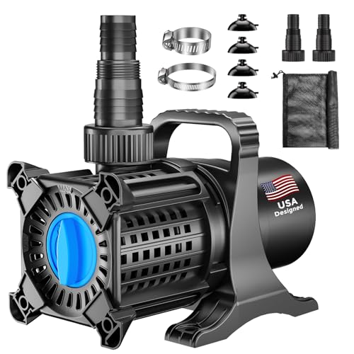 Pond Pump, 2600 GPH Adjustable Flow Submersible Water Pump with Filter Bag, Copper Motor, IPX8 Waterproof for Outdoor Koi Pond, Fountain, Waterfall, Hydroponics - size: 2600 GPH