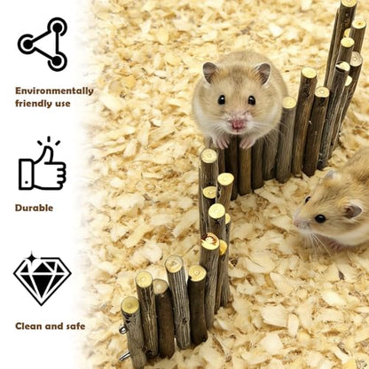Hamster Bridge 2 Pack, Bendable Wooden Cage Divider and Retaining Wall for Sand Bath and Bedding, Flexible Ladder Fence for Syrian & Dwarf Hamsters, Mice and Gerbils