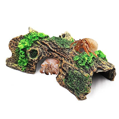 Oooct Hermit Crab Climbing Toy, Resin Hollow Tree Trunk Ornament | Aquarium Betta Fish Hideout Caves, Tank or Aquarium Decorations Accessories for Reptile Lizard Newt Hermit Crab Betta Fish
