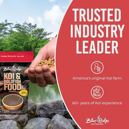 Blue Ridge Koi Fish Food 2lb - Koi Food 3/16” Large and Mini Blend Growth Formula, Goldfish Food, Premium Fish Food for Ponds, Ponds Fish Food, Floating Pond Pellets - size: 2 Pound (Pack of 1)