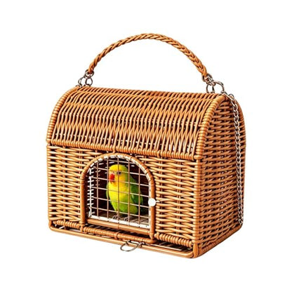 Reptile Carrier for Travel with Handle Sleeping House | All Season Washable Rattan Bird Carrier Travel Cage for Lizard Leopard Gecko Spider Tortoise Snake Bunny