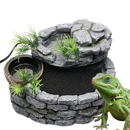 Reptile Water Fountain with Food Dish, 500ML Terrarium Waterfall Drinking Fountain Reptile Water Dispenser, Natural Resin,for Bearded Dragon Gecko Chameleon Lizard Tree Frog Turtle