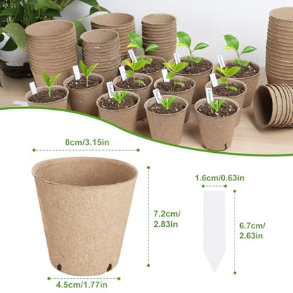 132 PCS Organic Peat Pots, 3.15 Inch Nursery Pot, Round Plant Seedling Pot | Small Seed Starting Starter Tray with Drainage Holes, Cheap Bulk Garden Germination Container with 132 Plant Labels(8 cm) - size: 3.15 Inch 132 Pcs