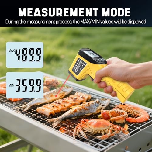 Infrared Thermometer Gun, Infrared Temperature Gun for Cooking, Laser Thermometer Gun -58℉~1076℉ with Adjustable Emissivity & Max/Min, Suitable for Industry, ovens, HVAC (Not for Human) - color: Yellow