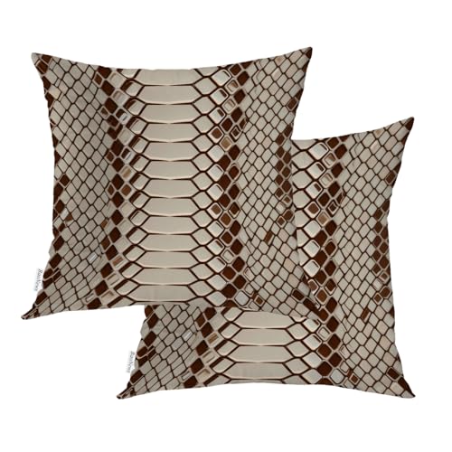 Brown Snake Scale Throw Pillow Covers, Reptile Skin Texture Cushion Cases Digital Blended Hidden Zipperl Decorative Pillow Covers Square 18X18 in 2 Pcs - color: Brown Snake Scale 1 Brown03, size: 18" x 18" (Pack of 2)