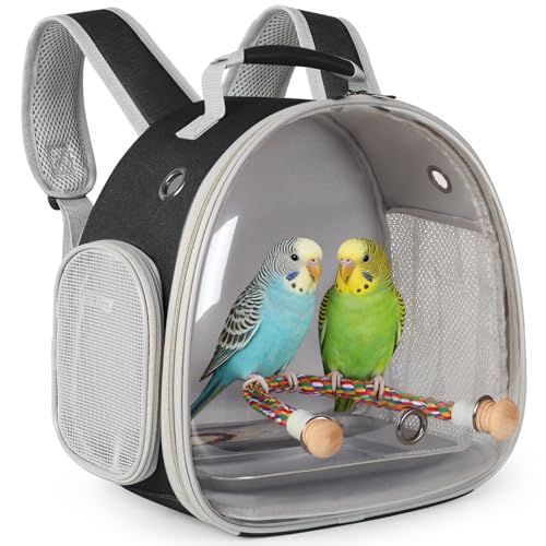 Small Bird Travel Backpack Carrier Cage, Backpack to Transport Backpack Carrier with Metal Tray Stand Perch for Parakeet Cockatiel Budgies Vet Carry Book Bag Black - color: Black