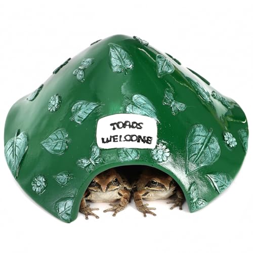 TOPZEA Frog and Toad House for Outside Garden, Pond & Aquarium, Resin Frog Hideout Habitat Reptile Hide Cave Shelter for Toad, Tree Frogs, Turtle, Gecko, Fish, Amphibian Tank Accessories, Green