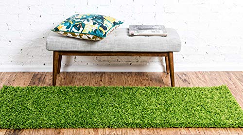 Unique Loom Solid Shag Collection Area Rug (2' x 6' 5" Runner, Grass Green) - color: Grass Green, size: 2' x 6'5" (Runner)