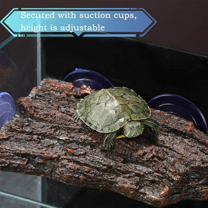 Turtle Basking Platform with 3pcs Suction Cups Resin Floating Climbing Terrace Simulated Bark Resting Dock for Semiaquatic Tortoise Frogs Lizards - style: Style A