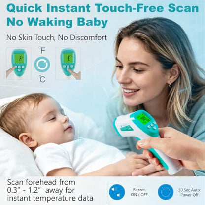 No-Touch Medical Grade Forehead Thermometer, Blue | For Adults, Kids, and Infants, Digital Temporal Touchless, LCD Display - color: Green White