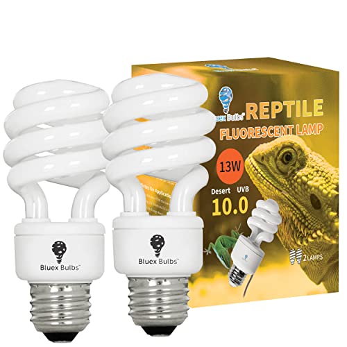 2 Pack 13-Watt Reptile Bulb Desert UVA UVB Light - 10.0 UVB Reptile Light - Compact Florescent Terrarium Bulb Suitable for Desert Reptiles Lizards Bearded Dragons Tortoises CFL UVB Bulb (13 Watt 10.0) - style: UVB 10-0