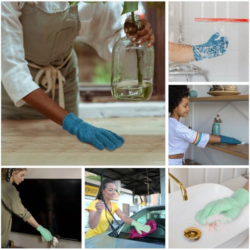 Patelai 2 Pairs Microfiber Gloves for plants Dusting Cleaning Glove Mittens House Cars Blinds Dusting(Blue, Grass Green,X-Large) - color: Blue, Grass Green, size: X-Large