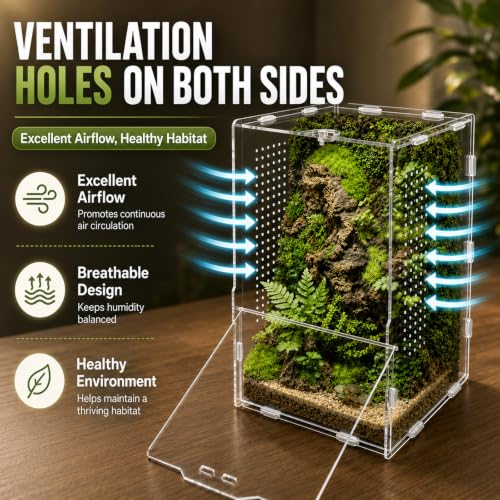 Jumping Spider Enclosure, Insect Terrarium, Bug Cage, Acrylic Terrarium for Tarantula, Snail, Praying Mantis, Frog, and Small Reptiles (6.5" x 6.5" x 11.8") - size: 6.5" x 6.5" x 11.8"