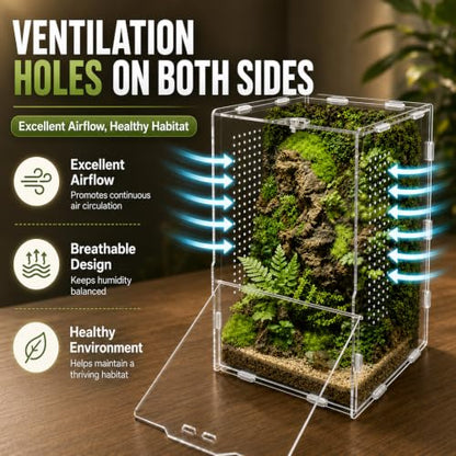 Jumping Spider Enclosure, Insect Terrarium, Bug Cage, Acrylic Terrarium for Tarantula, Snail, Praying Mantis, Frog, and Small Reptiles (6.5" x 6.5" x 11.8") - size: 6.5" x 6.5" x 11.8"