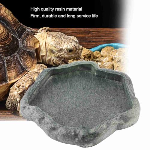 Reptile Water Dish, Resin Rock Snake Water Bowl, Dark Green Firm Reptile Water Bowl, Large Tortoise Feeding Bowl for Tortoise Lizard Pets Feeding Accessories, 5.51x4.72x0.63in (S) - size: S