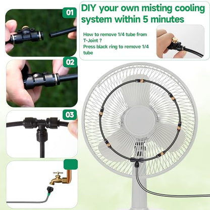 Anti-Leak Misting Fans for Outside, Outdoor Misting Fan Kit | 19.69 Ft (6M), 6 Brass Nozzles + 6 m Line + 3/4" Adapter, Water Mist Sprayer for Backyard Patio Outdoor Cooling - size: 19.7FT Misting Cooling System