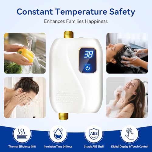 110V Tankless Water Heater Electric, 3000W Tankless Electric Water Heater Instant, Under Sink Water Heater with Digital Display, On Demand Hot Water Heaters Electric for Kitchen Washin Bathroom.