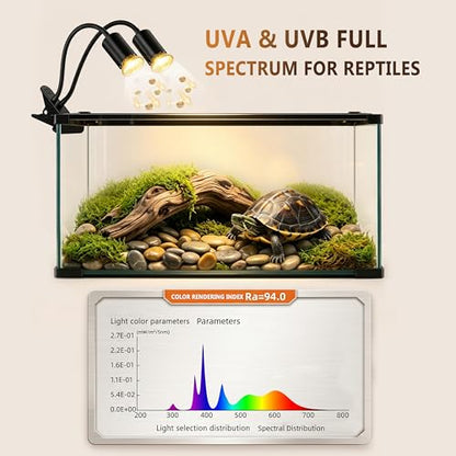 5.0 New Upgraded Reptile Heat Lamp& Hygrothermograph|Individual Control |135°Golden Wide-Angle|5000 Hours of Service Life|UVA UVB Light for Reptiles for Turtle Lizard and More 2 Bulbs 50W