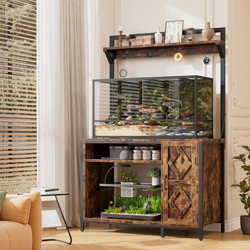 Saudism 75-120 Gallon Reptile Tank Stand with Display Shelf | Heavy metal frame - color: Brown, size: For 120 Gallon Tank