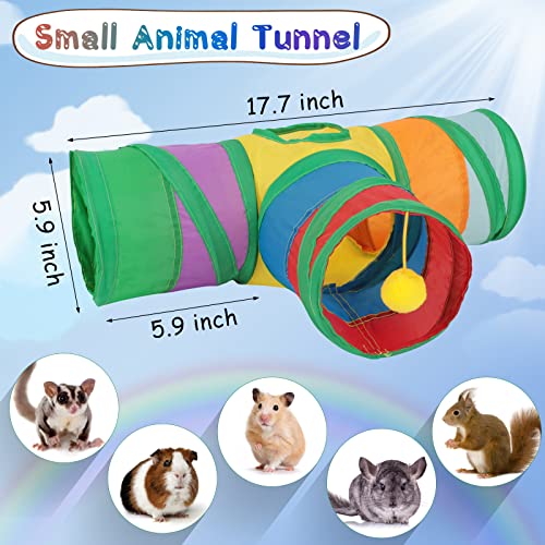 YUEPET Guinea Pig Tunnel, 3-Way Collapsible Play Tubes with Ball, Rainbow | Guinea Pig Tunnel Hideout, Guinea Pig Toys, Hanging Play Chewing Ball, Peekaboo Opening, Folds for Storage, 5.9 in Entrance - color: Rainbow