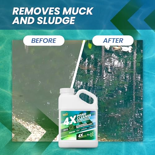 1 Gallon 4X Pond Cleaner - Treats Like 4 Gallons & Covers 4 Acres - Pond Cleaner for Outdoor Ponds, Pond Muck and Sludge Remover for a Clean, Natural Look, Ideal Pond Clarifier for Outdoor Ponds - size: 1 Gallon